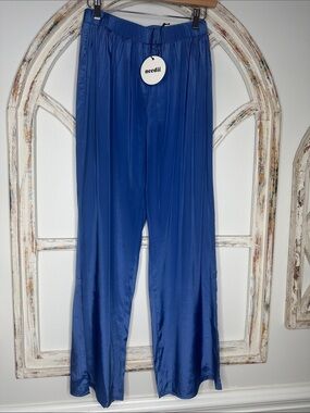 Needli Satin Wide-Leg Royal Blue Pants- Sz Medium
